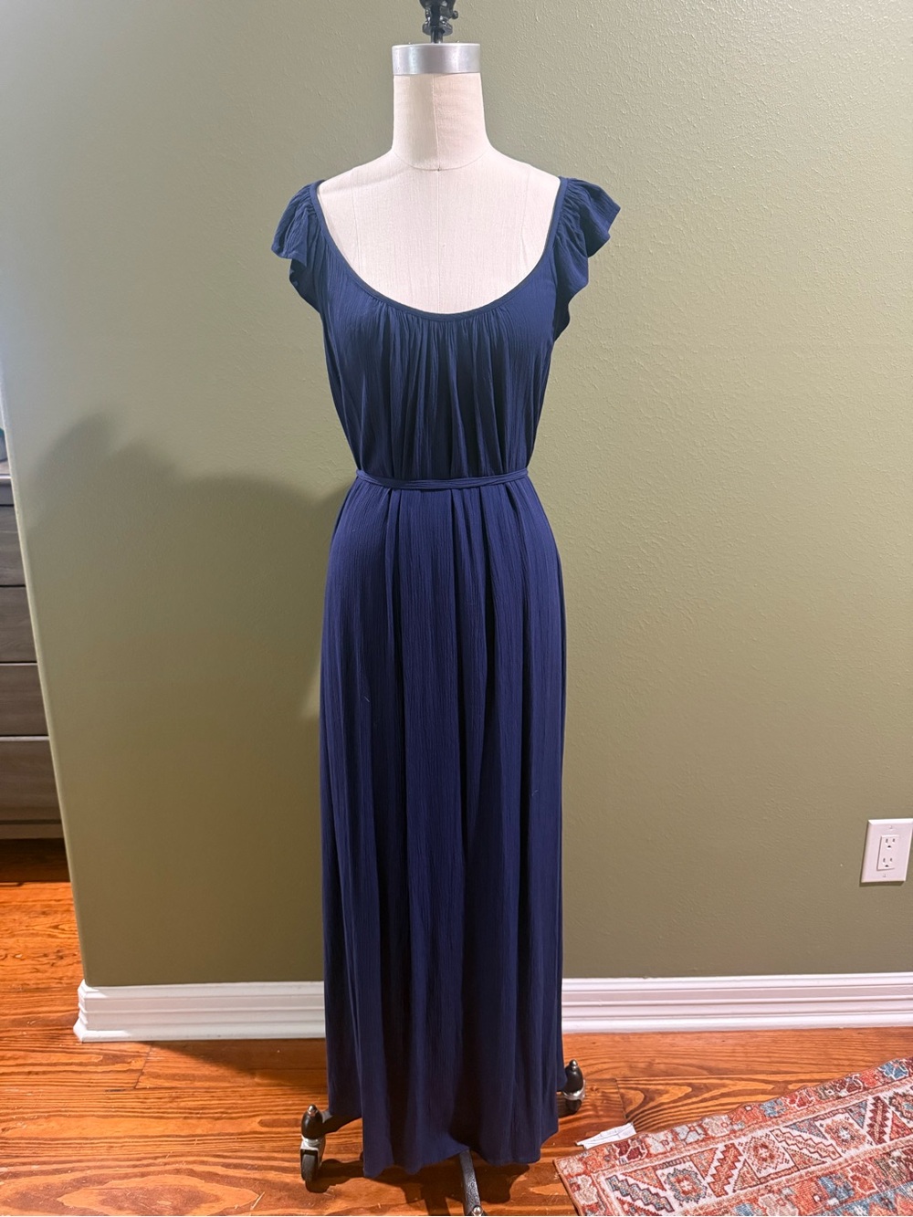 LOFT Navy Scoop-Neck Maxi Dress with Flutter Cap Sleeves